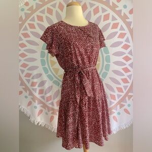 Maroon Speckled Tie Waist Dress